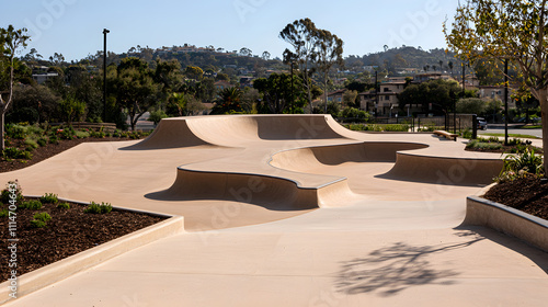Wallpaper Mural Wide View of a Traditional Skateboarding Terrain Field - Expansive Outdoor Skatepark with Ramps and Rails for Thrilling Rides Torontodigital.ca