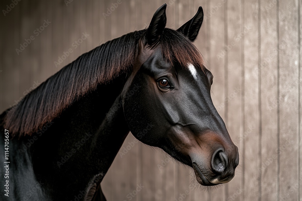 Fototapeta premium Powerful and majestic black horse in stable