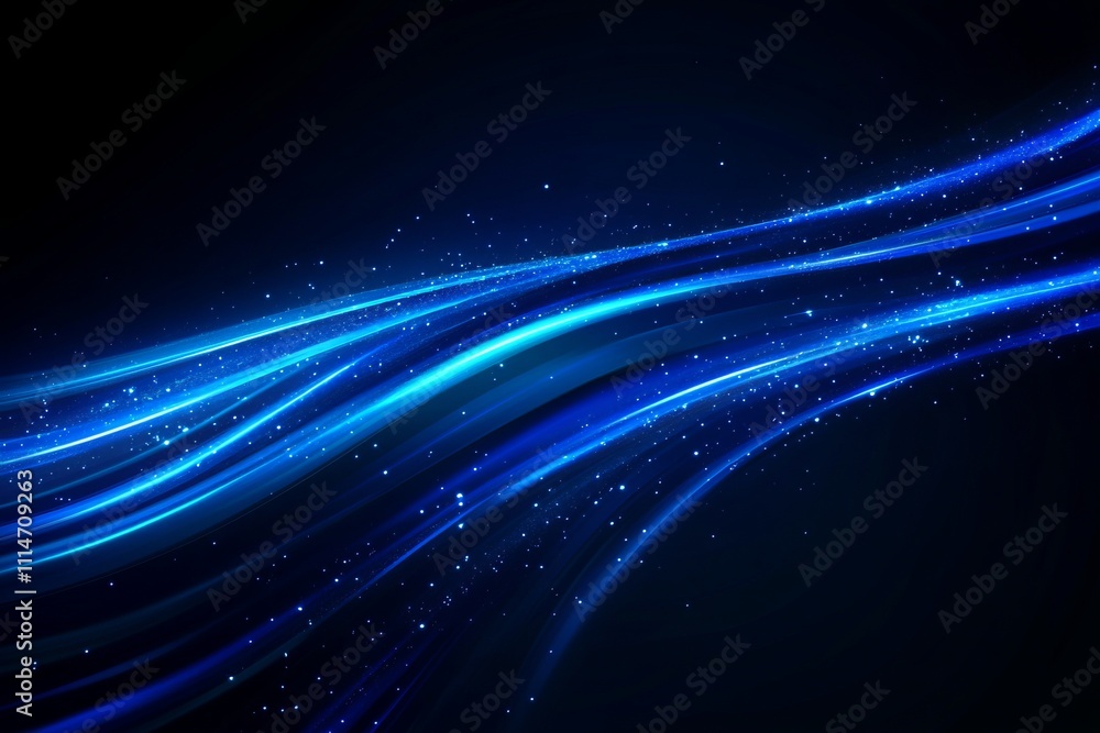 Fototapeta premium Digital data stream in deep blue, high speed data transfer with motion effect, cyber tech space, expansive room for custom text,dark sky 