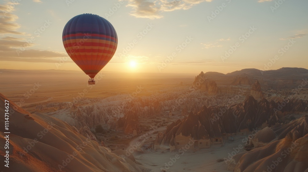 Obraz premium Hot Air Balloon Over Scenic Desert Landscape