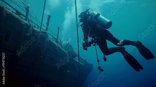 Wallpaper Mural The deep sea a scuba diver uncovers the secrets of an ancient ship submerged in the oceanic depths The wreck diving mission reveals underwater discoveries and marine archaeology treasures Torontodigital.ca