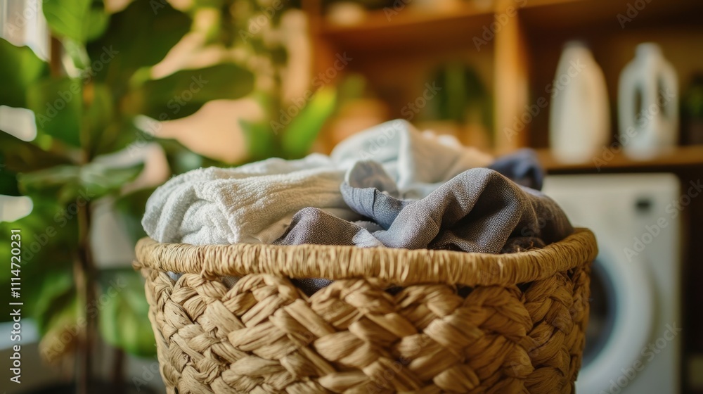 Obraz premium Cozy Laundry Basket with Freshly Cleaned Linens