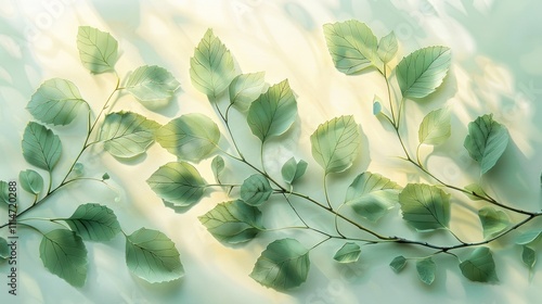 Delicate and serene green botanical leaves branches and foliage on a soft blurred nature background  Elegant natural and peaceful environmental image for or nature inspired concepts photo