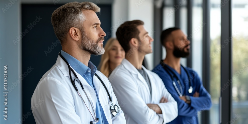 A diverse group of healthcare professionals standing together in a modern medical facility, embodying teamwork, professionalism, and dedication to healthcare services. A diverse group of healthcare professionals standing together in a modern medical facility, embodying teamwork, professionalism, and dedication to healthcare services.
