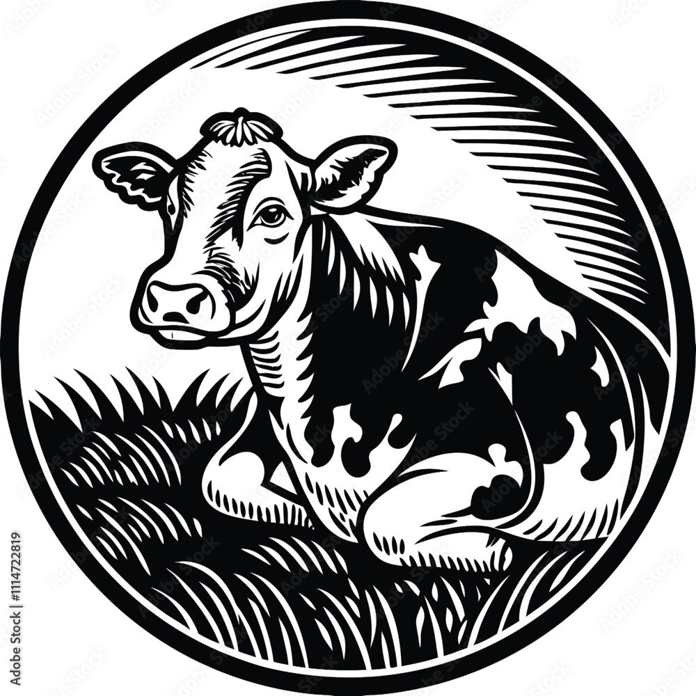 Fototapeta premium Cow vector silhouette, isolated white background