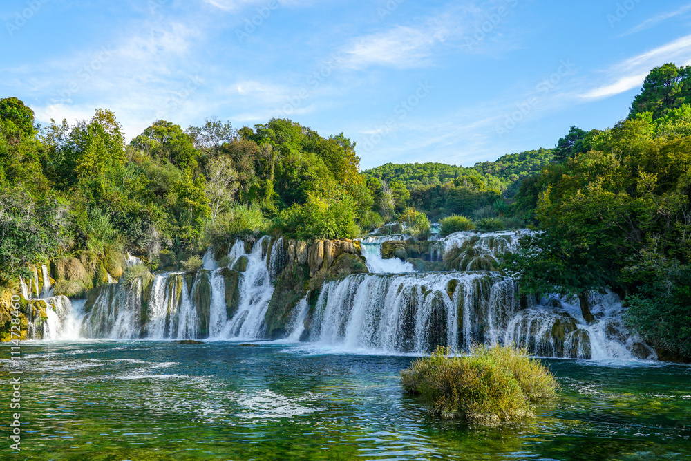 Obraz premium Beautiful Krka river waterfall landscape, Krka National Park in Dalmatia region, Croatia