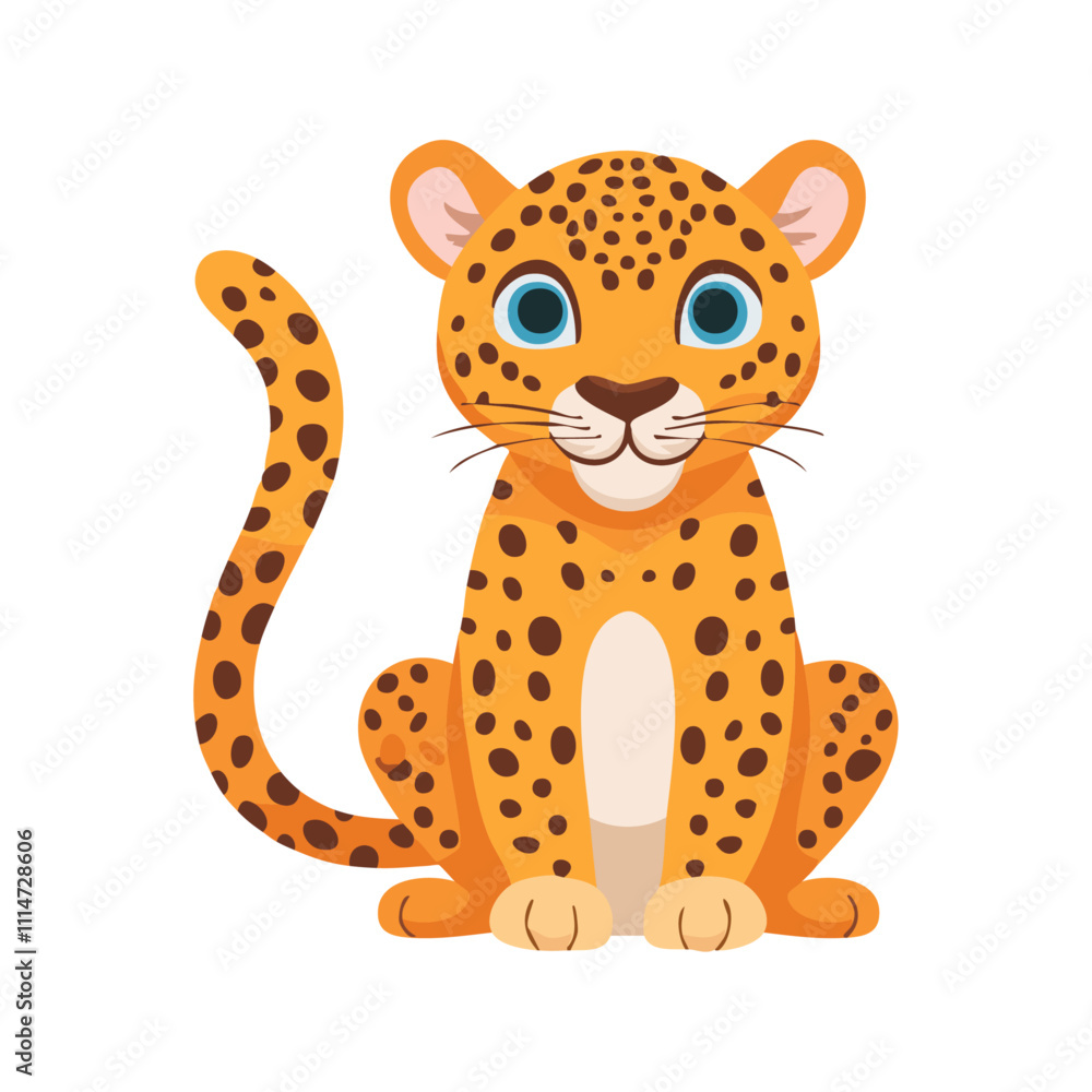 Obraz premium Cute leopard in cartoon style children's vector illustration. Image for prints and design