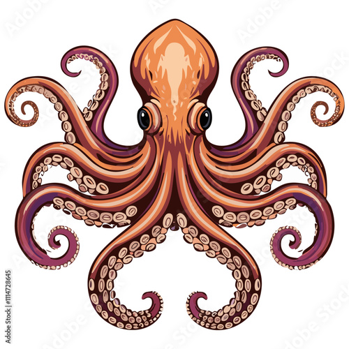 Octopus vector illustration in cartoon style. Sea animal image on isolated background.