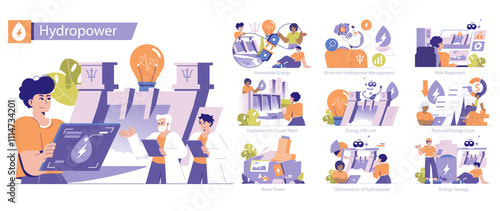 Hydropower. Flat Vector Illustration