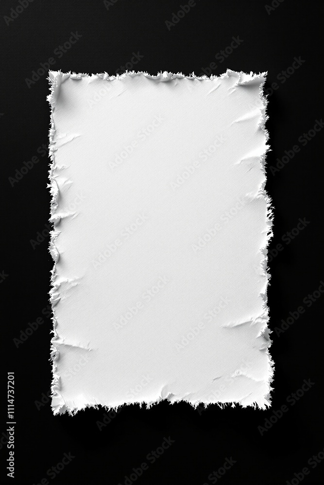 Obraz premium Textured Torn White Paper Sheet on Black Background