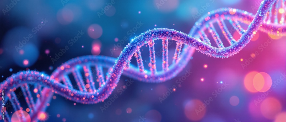 Abstract Close-Up of Colorful DNA Helix with Bokeh Effect Abstract Close-Up of Colorful DNA Helix with Bokeh Effect