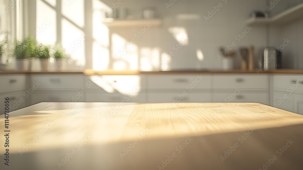 Sunny Kitchen Tabletop With Blurred Background Sunny Kitchen Tabletop With Blurred Background