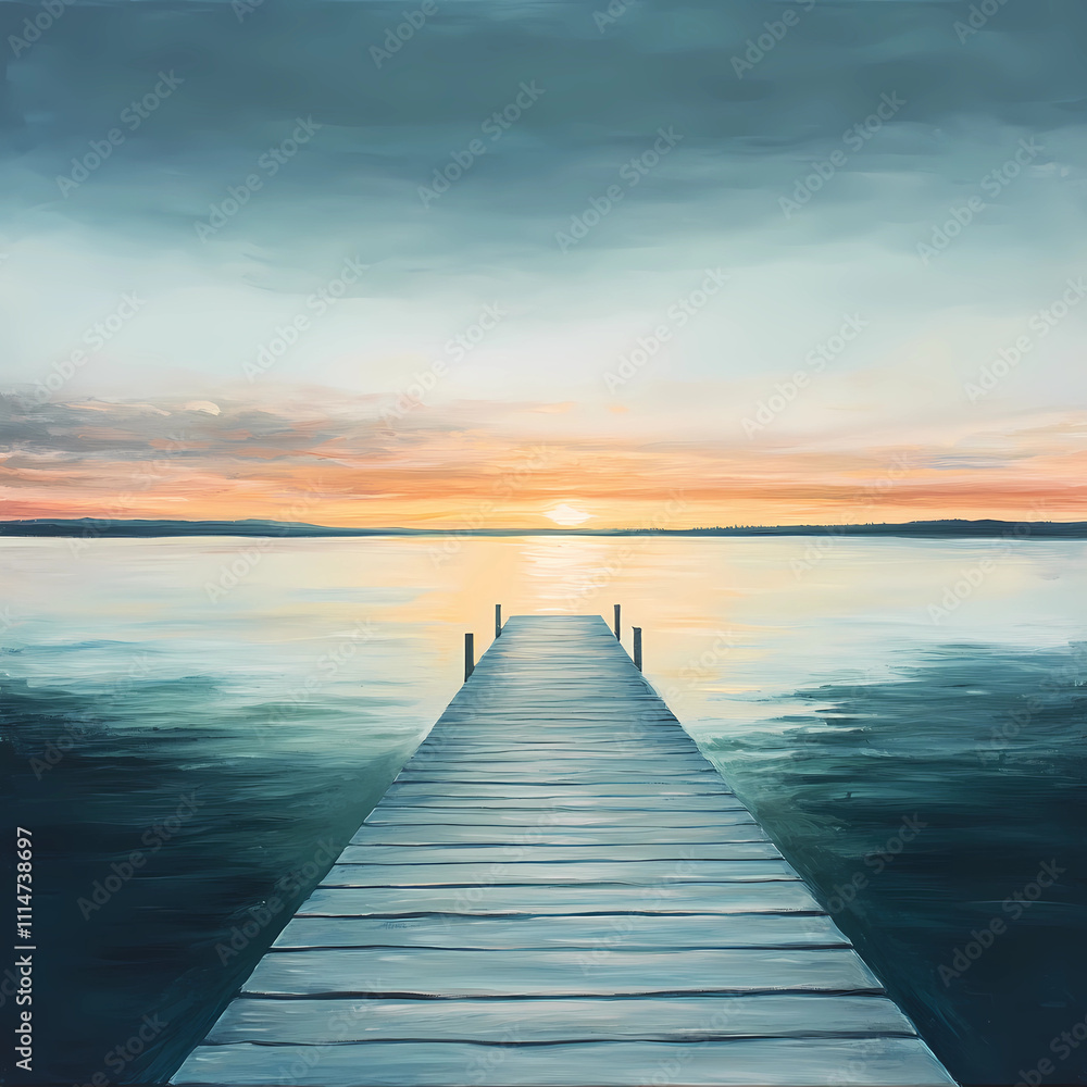 Obraz premium Peaceful Walk: Sea Green Dock Point of View Towards the End