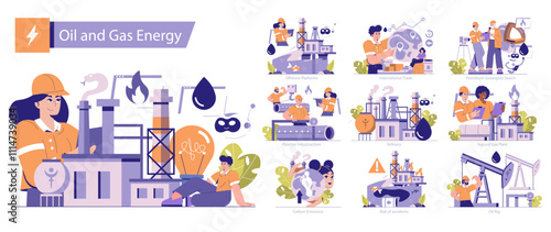 Oil and Gas Energy. Flat Vector Illustration