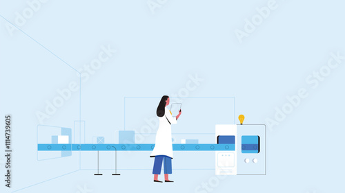 Female Worker Check products on Production Line