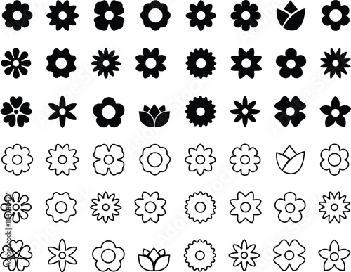 Flowers icon in flat line set. isolated on transparent background. Flowers in modern simple. Cute round flower plant nature Vector for apps or web traditional pattern of flowers and leave