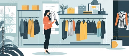 Woman choosing fashionable clothes in a modern fashion store