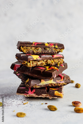 Dubai chocolate bar with pistachio paste and kadaif dough