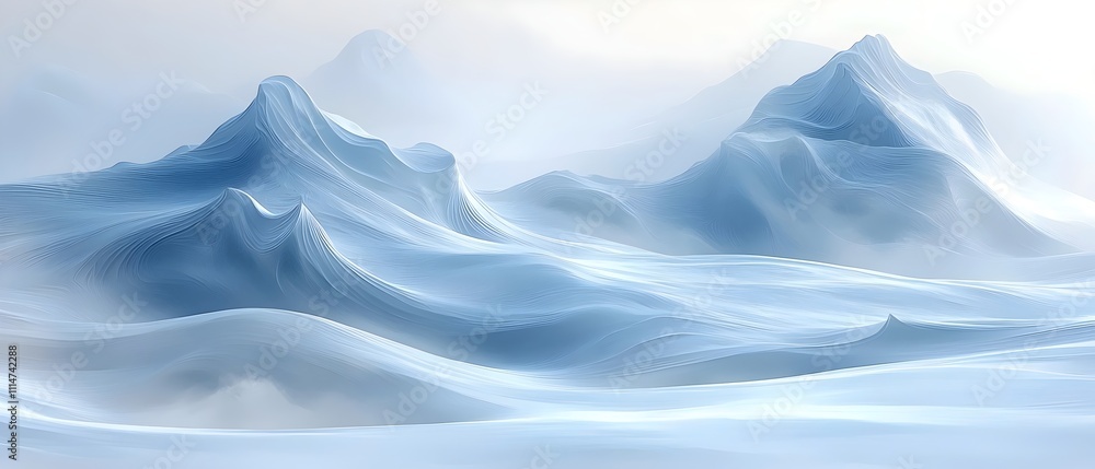A serene winter landscape depicting soft, undulating snow-covered mountains in shades of blue, creating a tranquil, dreamy atmosphere. A serene winter landscape depicting soft, undulating snow-covered mountains in shades of blue, creating a tranquil, dreamy atmosphere.