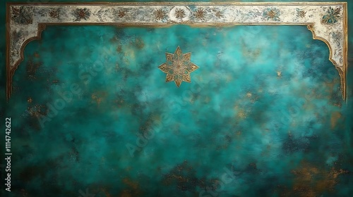 Teal Background With Gold Ornate Frame And Star