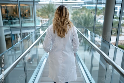 A doctor in a white lab coat walks towards a bright, modern hospital corridor, symbolizing healthcare, professionalism, and dedication. Free Download A doctor in a white lab coat walks towards a bright, modern hospital corridor, symbolizing healthcare, professionalism, and dedication. - GFXLoad