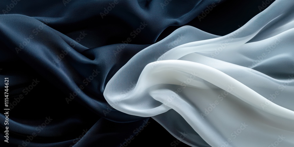 Obraz premium A fluid, abstract swirl of navy blue and white, creating a mesmerizing and dynamic visual effect, embodying movement and elegance.