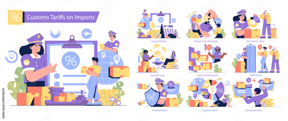 Obraz premium Customs Tariffs on Imports. Flat Vector Illustration