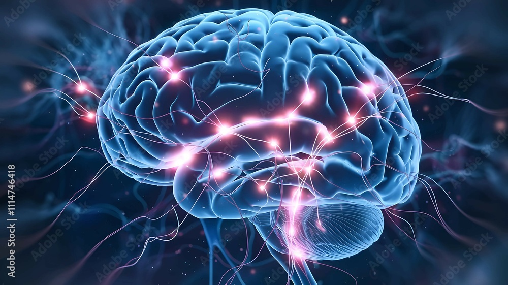 Fototapeta premium a glowing brain with interconnected pathways, representing artificial intelligence, neuroscience, and innovative technology