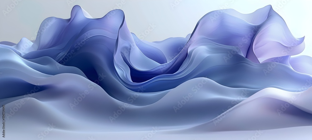Obraz premium A stunning abstract digital artwork featuring flowing waves in shades of blue and purple, creating a serene and dreamy landscape effect.