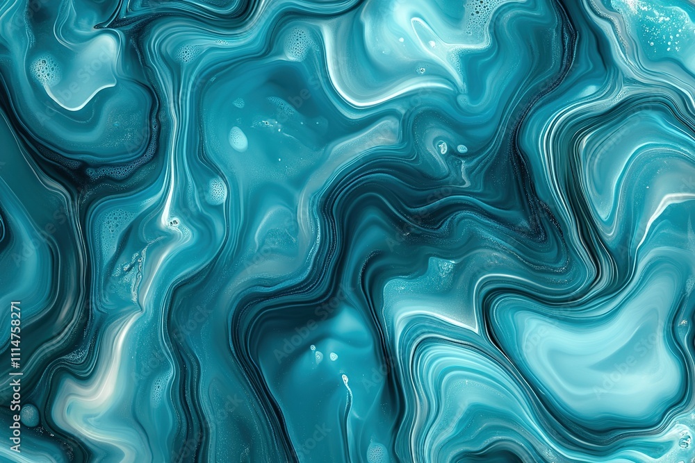Obraz premium Turquoise marbled pattern with wavy, flowing lines.
