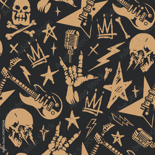 Artistic rock music themed graphic design pattern