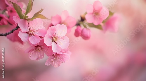 Delicate pink blossoms on a branch, a soft, dreamy springtime scene.
