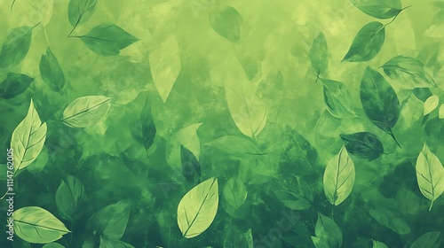 Falling leaves in shades of green create a serene and calming watercolor-like effect.