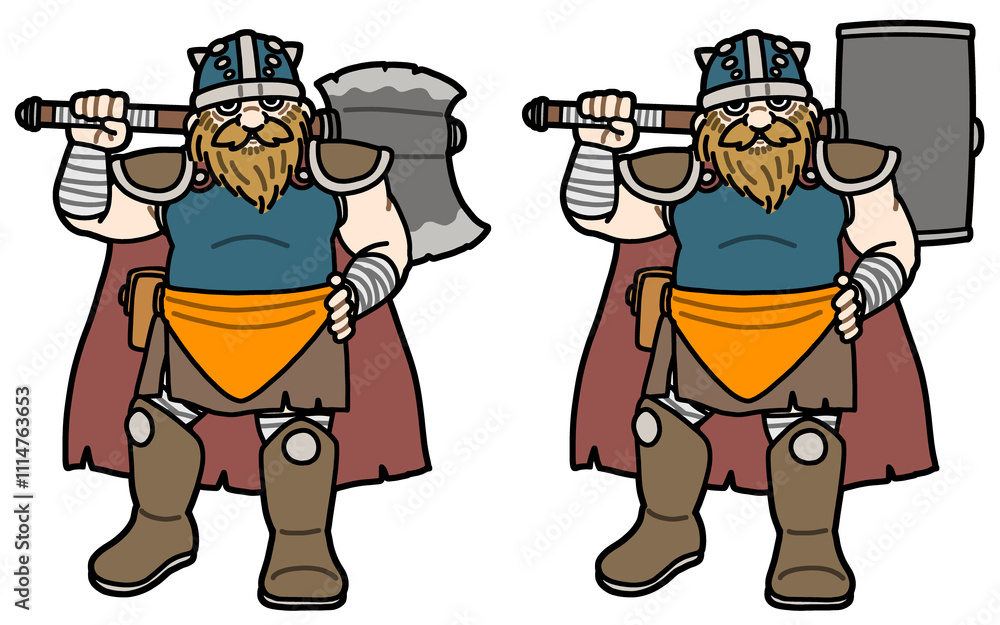 Obraz premium ドワーフ（斧とハンマー）