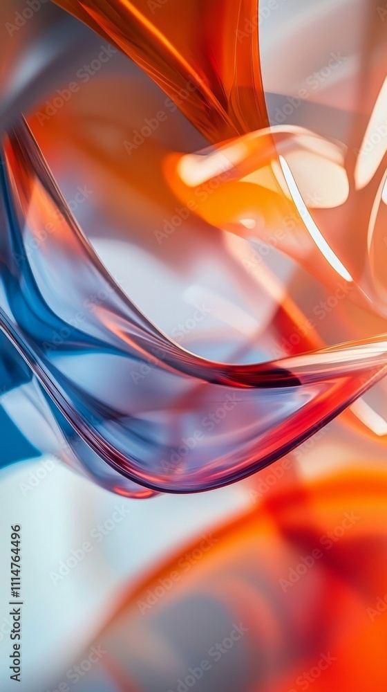 Naklejka premium Smooth, translucent shapes in vibrant orange and cool blue intertwine and overlap, creating a dynamic and visually captivating abstract composition with a sense of fluidity and movement