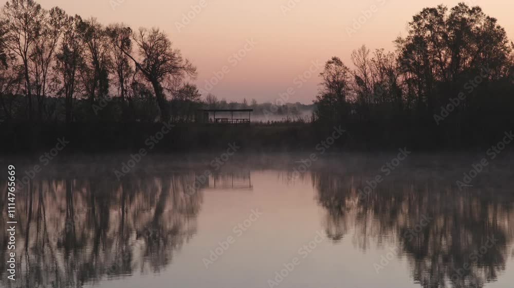 A foggy pink sunrise over the Chattahoochee River at Neals Landing at the border of Georgia and Florida, with ambient nature sounds and the sound of a nearby highway A foggy pink sunrise over the Chattahoochee River at Neals Landing at the border of Georgia and Florida, with ambient nature sounds and the sound of a nearby highway