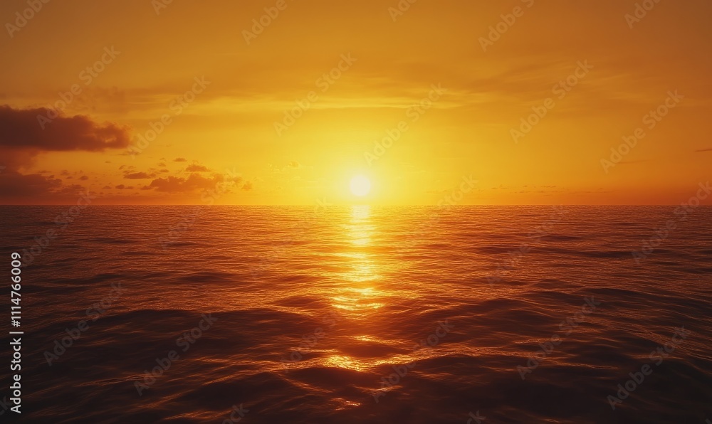 Obraz premium A hazy and grainy gradient of warm oranges and yellows sink into a serene and textured ocean capturing the essence of a tranquil sunset.