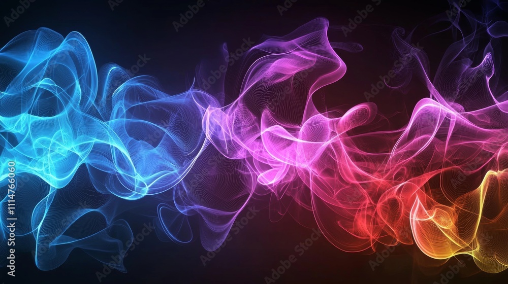 Fototapeta premium Colorful smoke swirling together creates an abstract and artistic background, featuring a vibrant gradient transitioning from deep blue to bright red and warm yellow hues