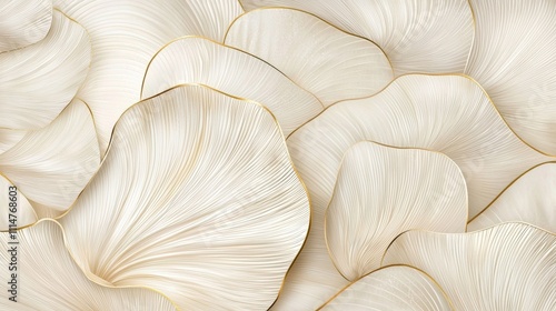 Luxurious background featuring overlapping white petals with golden edges creating an elegant and sophisticated design, perfect for high-end projects