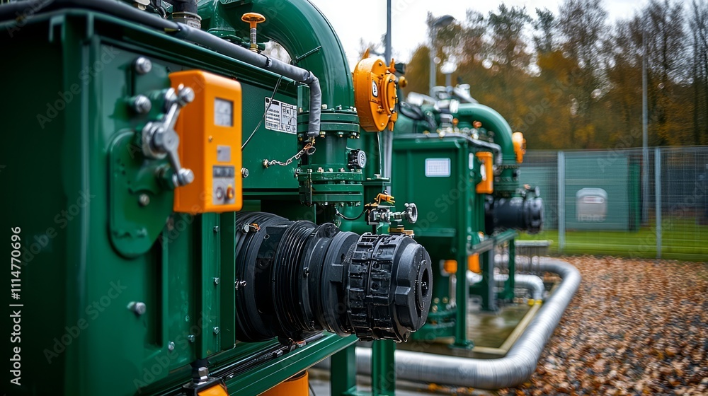 Biogas Digester System Close-up: Pipes and valves of a biogas digester system with technical labels, focusing on clean energy tech. Biogas Digester System Close-up: Pipes and valves of a biogas digester system with technical labels, focusing on clean energy tech.
