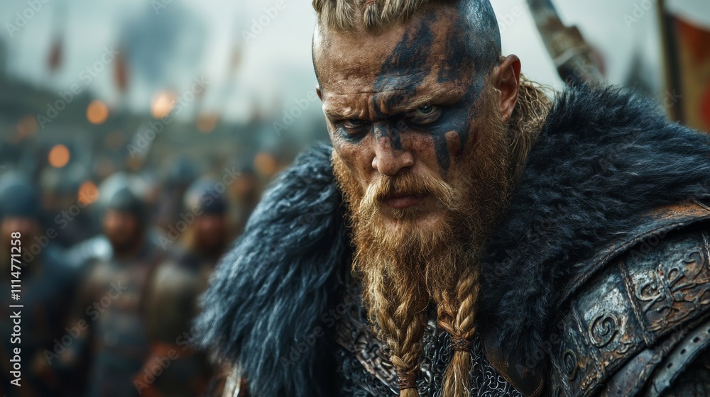 Naklejka premium Viking looking at the camera on a battlefield