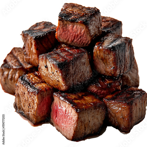 Gourmet Grilled Steak Bites with Juicy Centers on Transparent Background