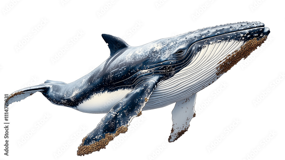 Fototapeta premium Detailed Illustration of a Humpback Whale on a Transparent Background