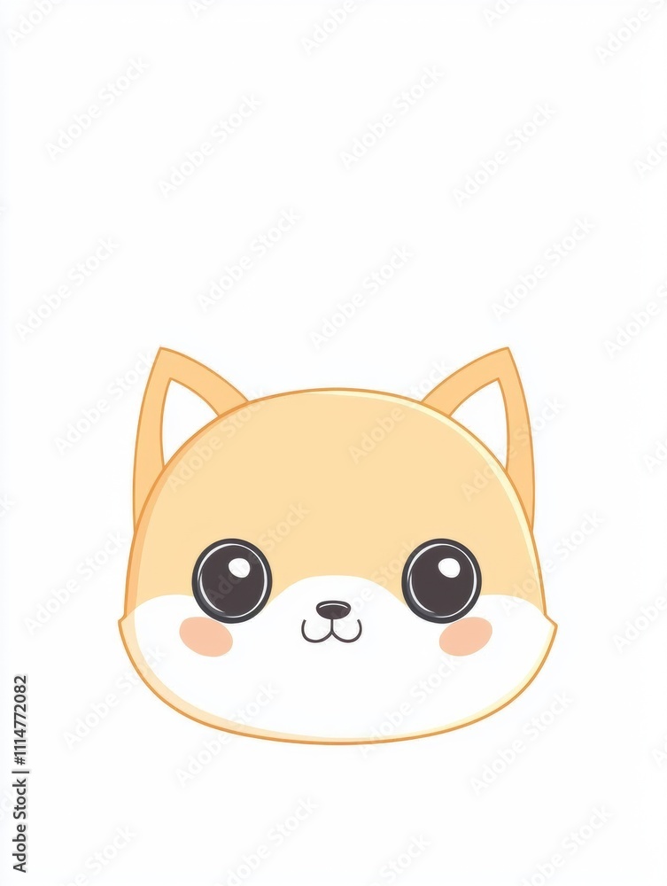 Obraz premium Adorable cartoon fox cub with big eyes and a sweet smile, perfect for children's illustrations, greeting cards, or any project needing a touch of kawaii charm