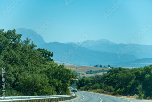 Summer in national park la Sierra de Grazalema, Andalusian white villages touristic route in Spain