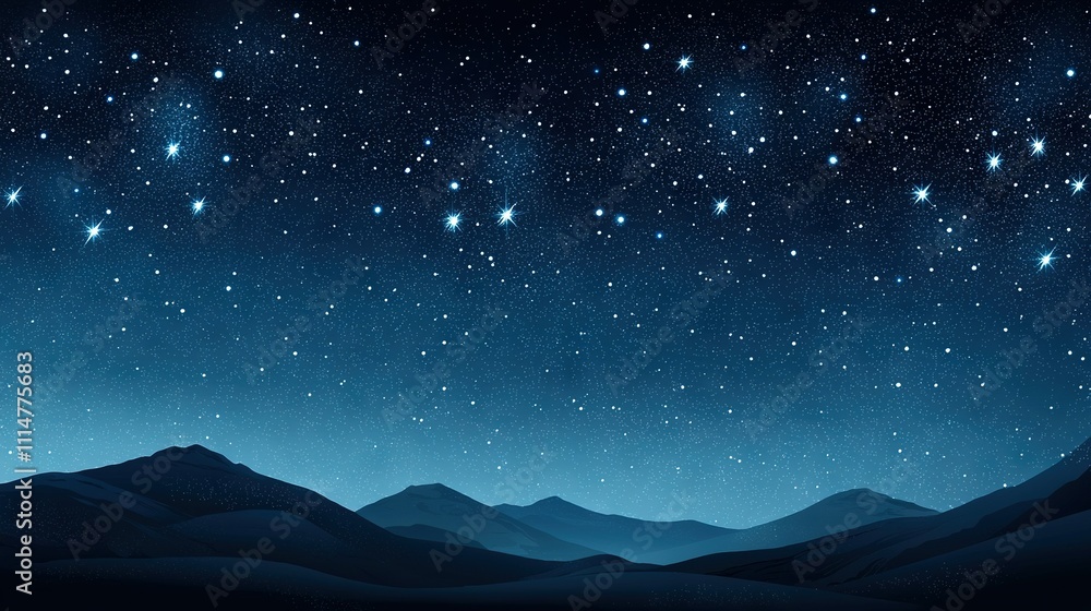 Obraz premium A mountain range with stars in the foreground and a blue sky with stars in the background