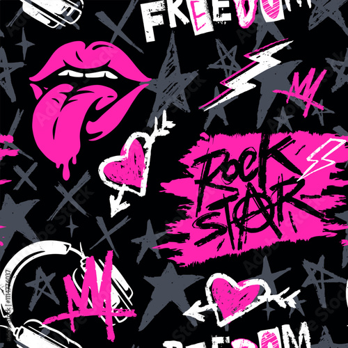 Vibrant rock star pattern with bold graphics