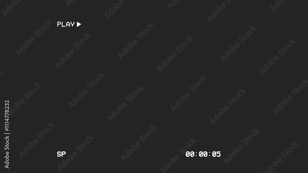 black screen with play button white text motion graphics video making adjustment layer filter effect retrospect viewfinder recording camera screen pixel noise animation black and white frame rec
