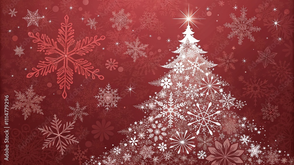 Christmas tree made with snowflakes on red background seamless image
Christmas tree made with snowflakes on red background seamless image