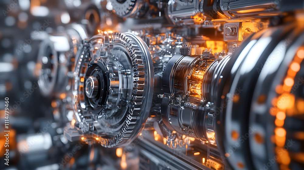 Fototapeta premium Engineering designer design 3D CAD software program Industrial engine model mechanical dimensional digital manufacturing factory engineer computer screen. 3d rendering.